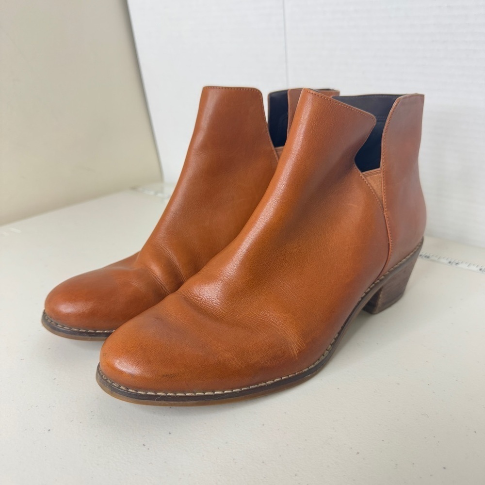 Cole Haan Cognac Leather Ankle Boots Block Heel, Chelsea Style Size 8 - Picture 2 of 13
